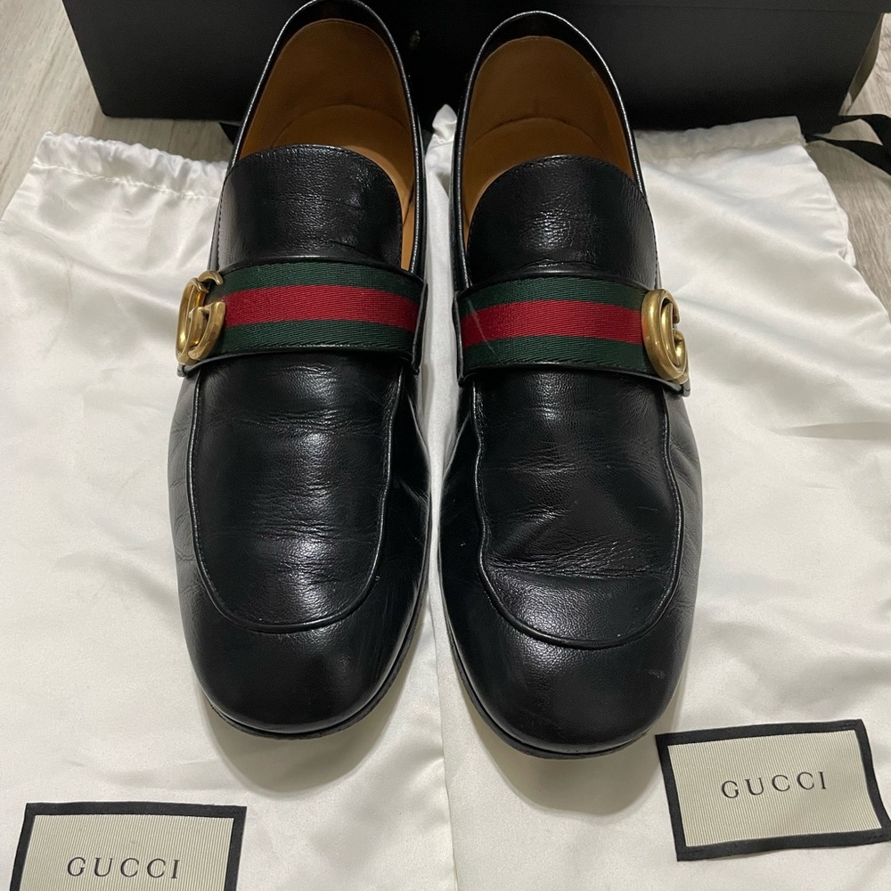 Gucci Donnie Double GG Black Leather Loafers Mens UK 9 Fits US 11 These Run Big